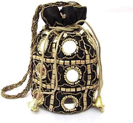 Handmade Embroidered Basket Bag - Black and Gold